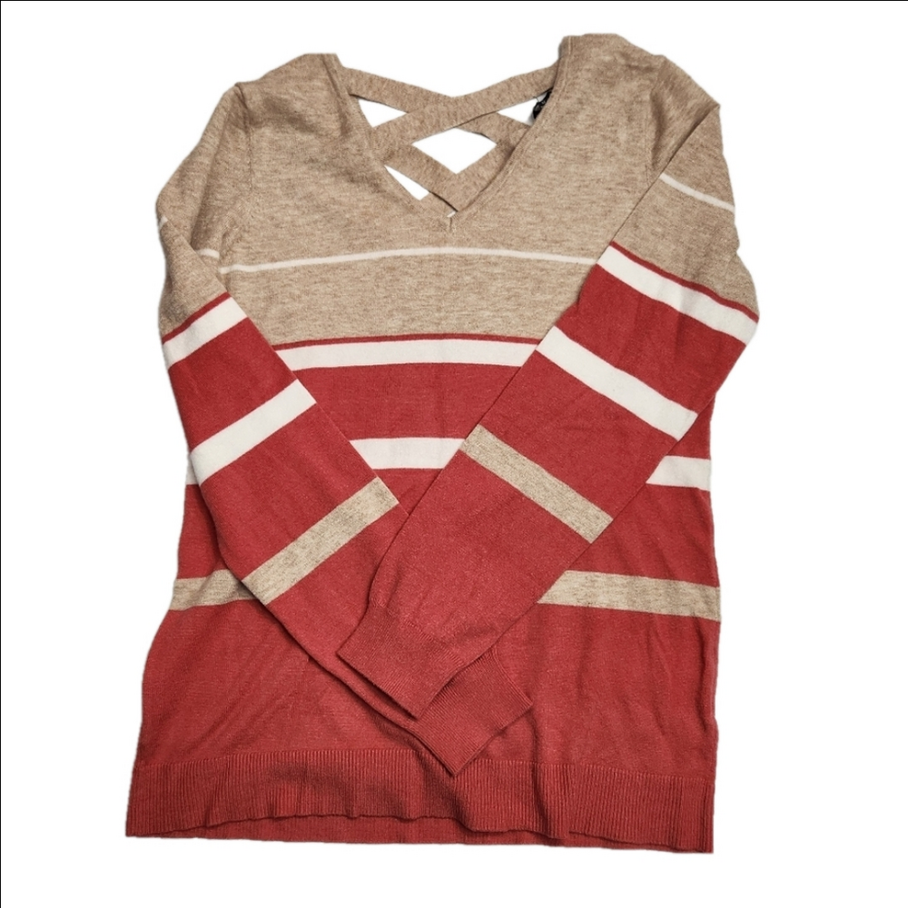 3/$25 Love Ellie womens size Medium lightweight tan prach cross back sweater